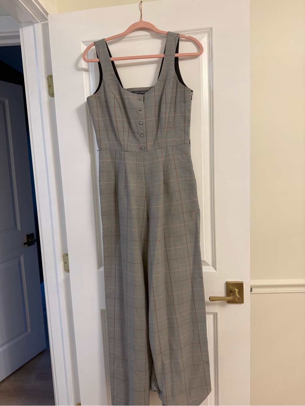 julia jordan Gray Plaid Wide-Leg Jumpsuit